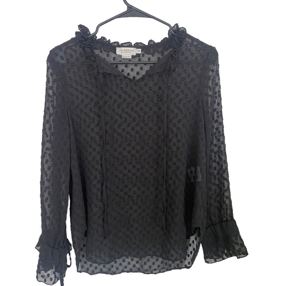 Lili Sidonio X Molly Bracken Black‎ Textured Bell Sleeve Top Sz XS